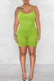 Green Sexy Casual Solid Backless Spaghetti Strap Skinny Romper