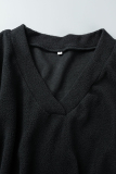 Black Casual Solid Solid Color V Neck Two Pieces
