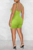 Green Sexy Casual Solid Backless Spaghetti Strap Skinny Romper