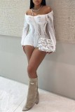 White Sexy Solid Hollowed Out Backless Off the Shoulder Skinny Romper