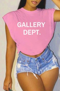 Pink Casual Street Print Letter O Neck T-Shirts