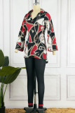 Apricot Casual Print Patchwork V Neck Long Sleeve Two Pieces