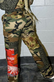 Green Casual Camouflage Print Patchwork Straight Wide Leg Full Print Bottoms