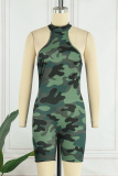 Red Casual Solid Camouflage Print Basic Turtleneck Skinny Romper