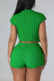 Green Casual Sportswear Solid Patchwork O Neck Short Sleeve Two Pieces