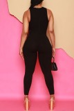 Apricot Casual Solid Basic O Neck Skinny Jumpsuits