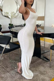 White Sexy Solid Patchwork Slit Spaghetti Strap Pencil Skirt Dresses