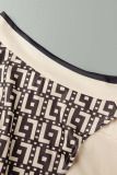 Khaki Casual Print Patchwork Slit Oblique Collar Sleeveless Two Pieces