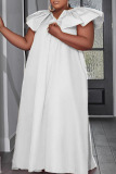 White Party Solid Flounce Lotus Leaf Collar Dresses
