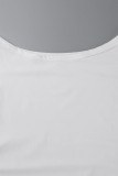 White Casual Sportswear Solid Patchwork Draw String Oblique Collar Short Sleeve Two Pieces
