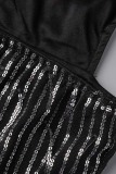 Black Sexy Patchwork Tassel Bandage Backless Halter Regular Jumpsuits