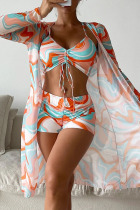 Orange Sexy Print Patchwork 3 Piece Sets