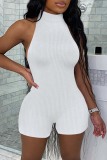 Coffee Sexy Casual Solid Backless Halter Skinny Romper