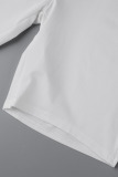 White Casual Sportswear Solid Patchwork Draw String Oblique Collar Short Sleeve Two Pieces