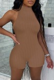 White Sexy Casual Solid Backless Halter Skinny Romper