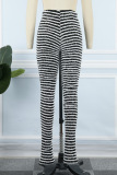 Black Casual Striped Patchwork Regular High Waist Conventional Patchwork Trousers