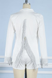 White Casual Solid Tassel Patchwork Asymmetrical Turn-back Collar Long Sleeve Two Pieces