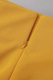 Yellow Elegant Print Patchwork Ribbon Collar Short Sleeve Two Pieces