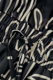 Black Casual Print Patchwork Turndown Collar Regular Jumpsuits