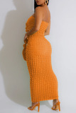 Apricot Sexy Solid Bandage Patchwork Strapless Pencil Skirt Dresses