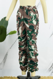 Brown Casual Camouflage Print Patchwork Regular High Waist Conventional Full Print Bottoms