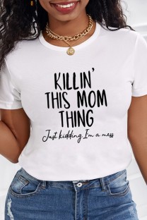 White Casual Print Basic O Neck T-Shirts
