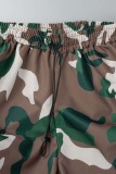 Brown Casual Camouflage Print Patchwork Regular High Waist Conventional Full Print Bottoms