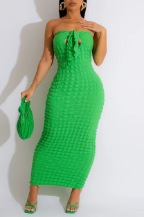 Green Sexy Solid Bandage Patchwork Strapless Pencil Skirt Dresses