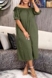 Army Green Casual Solid Backless Off the Shoulder Regular Jumpsuits