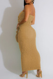 Apricot Sexy Solid Bandage Patchwork Strapless Pencil Skirt Dresses