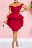 Red Sexy Formal Solid Patchwork Backless Off the Shoulder Evening Dress Dresses