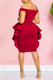 Red Sexy Formal Solid Patchwork Backless Off the Shoulder Evening Dress Dresses