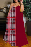Rose Red Casual Street Print Patchwork Spaghetti Strap Sling Dress Dresses