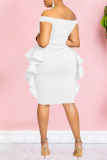 White Sexy Formal Solid Patchwork Backless Off the Shoulder Evening Dress Dresses