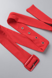 Khaki Elegant Solid Patchwork Buckle With Belt Turndown Collar Straight Jumpsuits