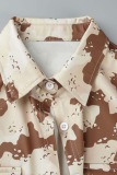 Khaki Casual Street Print Camouflage Print Patchwork Buckle Turndown Collar Short Sleeve Two Pieces