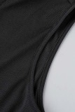 Black Casual Sportswear Solid Basic Zipper Collar Skinny Romper