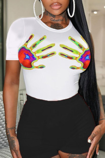 Black Casual Street Print Patchwork O Neck Short Sleeve Two Pieces