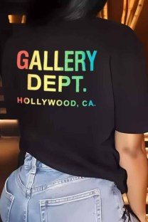Black Street Print Letter O Neck T-Shirts