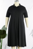 Black Casual Solid Basic Turndown Collar Short Sleeve Dress Plus Size Dresses