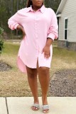 Pink Casual Solid Patchwork Turndown Collar Shirt Dress Plus Size Dresses