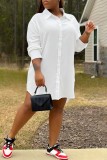 White Casual Solid Patchwork Turndown Collar Shirt Dress Plus Size Dresses