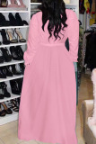 Pink Casual Solid Bandage Patchwork Buckle Turndown Collar Straight Dresses