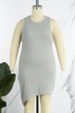 White Casual Solid Basic O Neck Vest Dress Plus Size Dresses