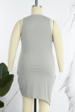 White Casual Solid Basic O Neck Vest Dress Plus Size Dresses