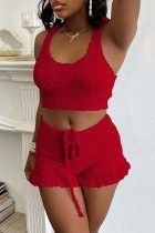 Red Sexy Casual Solid Basic U Neck Sleeveless Two Pieces