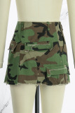 Camouflage Casual Street Camouflage Print Patchwork High Waist Type A Full Print Bottoms