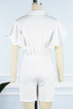 White Casual Solid Patchwork Zipper Collar Short Sleeve Two Pieces