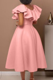 Pink Elegant Solid Patchwork Flounce O Neck Evening Dress Dresses