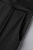 Black Casual Solid Tassel U Neck Skinny Jumpsuits